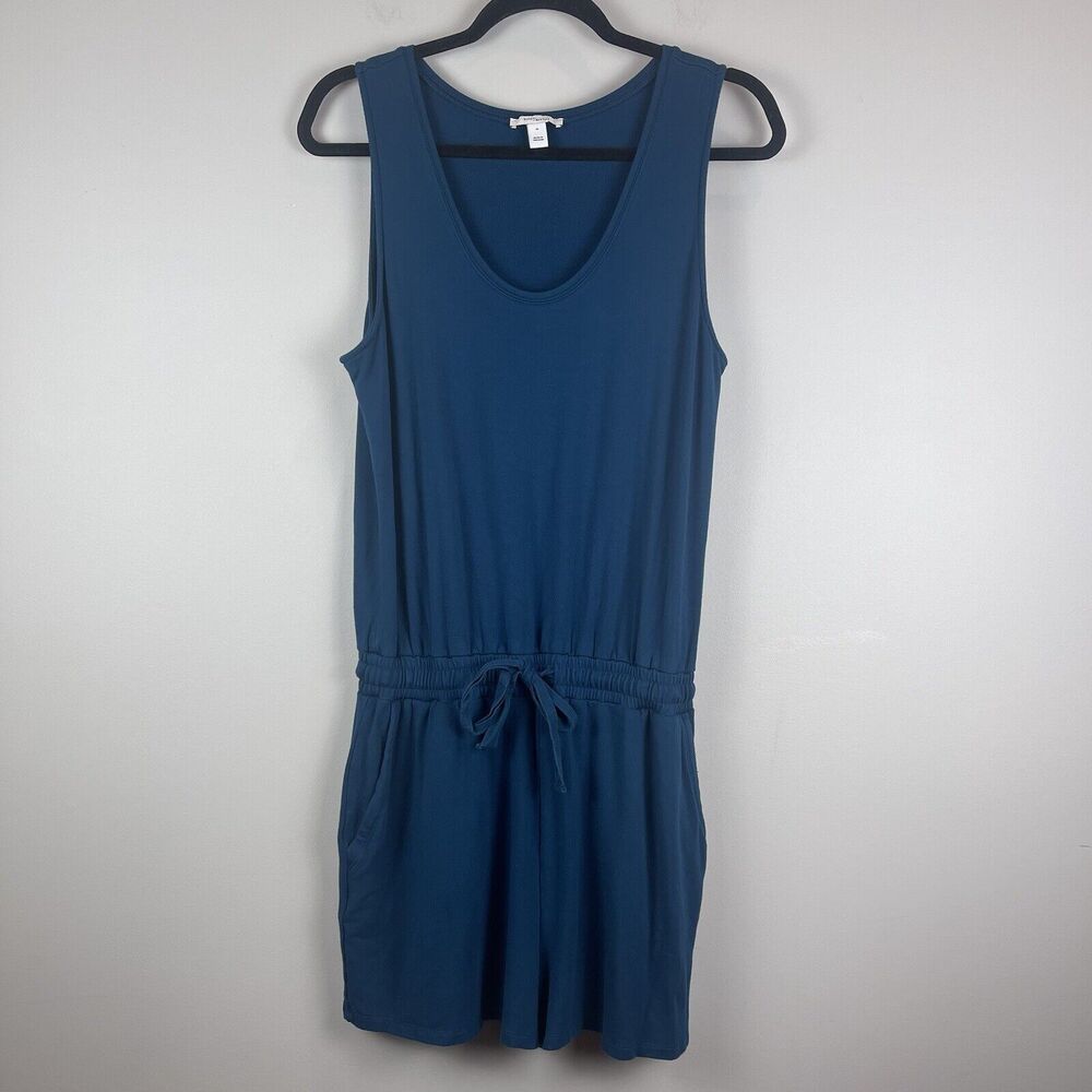 Daily Rituals Womens Romper Shortalls Medium Blue Stretchy Drawstring Loungewear